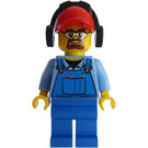 LEGO City Worker with beard wearing blue overalls with red cap with ear defenders Minifigure