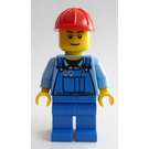 LEGO Construction worker with blue overall with tools in pocket and red construction helmet (Set 4434) Minifigure