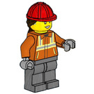 LEGO Construction Worker with Dark Brown Hair Minifigure