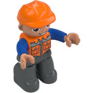 LEGO Construction Worker with Orange Vest and Helmet with Blue Arms Duplo Figure