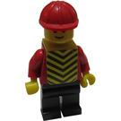 LEGO Construction Worker with Plain Red Torso and Black Legs with Helmet and Vest Minifigure with Stickers