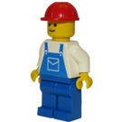 LEGO Construction Worker with Pocket in Blue Overalls and Red Helmet Minifigure