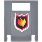 LEGO Container Box 2 x 2 x 2 Door with Slot with Fire Logo Sticker with Gray Background (4346)