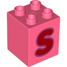 LEGO Koraal Duplo Steen 2 x 2 x 2 met Letter "S" Decoratie (31110 / 65940)