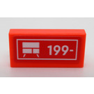 LEGO Coral Tile 1 x 2 with Chest of Drawers and '199-' Sticker with Groove (3069)