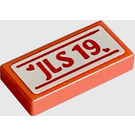 LEGO Coral Tile 1 x 2 with JLS 19 Sticker with Groove (3069)