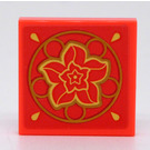 LEGO Coral Tile 2 x 2 with Flower in Gold Circle Sticker with Groove (3068)