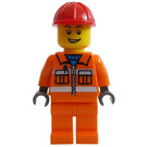 LEGO Crane Operator with Orange Suit and Red Helmet Minifigure