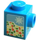LEGO Dark Azure Brick 1 x 1 with Stud on One Side with Snowflake and Vegetables Sticker (87087)