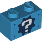 LEGO Azur foncé Brique 1 x 2 avec blanc ? sur Noir cog avec tube inférieur (76886 / 76887)