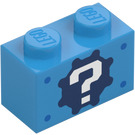 LEGO Dark Azure Brick 1 x 2 with White Question Mark on Dark Blue Gear Cog with Bottom Tube (76886 / 76887)