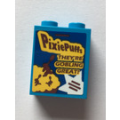 LEGO Dark Azure Brick 1 x 2 x 2 with PixiePuffs They're Gobling Great! Sticker with Inside Stud Holder (3245)