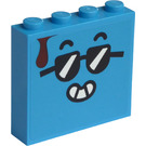 LEGO Dark Azure Backstein 1 x 4 x 3 mit Cool Smiley mit Brown Drop auf both sides Aufkleber (49311)