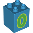 LEGO Azur foncé Duplo Brique 2 x 2 x 2 avec '0' (28935 / 31110)