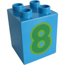 LEGO Dark Azure Duplo Backstein 2 x 2 x 2 mit '8' (13171 / 28938)