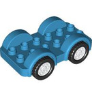 LEGO Donker Azuurblauw Duplo Wheelbase 2 x 6 met Wit Rims en Zwart Wielen (35026)