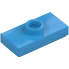 LEGO Mörk Azure Platta 1 x 2 med 1 Knopp (med skåra) (3794 / 15573)