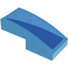 LEGO Donker Azuurblauw Helling 1 x 2 Gebogen met Blauw Triangle Sticker (3593)