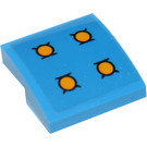 LEGO Donker Azuurblauw Helling 2 x 2 Gebogen met Vier Geel dots Sticker (15068)