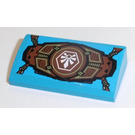 LEGO Dark Azure Slope 2 x 4 Curved with White Chima Logo, Tied Wooden Armor Sticker with Bottom Tubes (88930)
