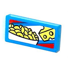 LEGO Dark Azure Fliese 1 x 2 mit Mac & Cheese package Aufkleber mit Nut (3069)