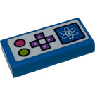 LEGO Dark Azure Tile 1 x 2 with Radio Controls, Red and Green Buttons Sticker with Groove (3069)