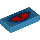 LEGO Dark Azure Fliese 1 x 2 mit rot Eye mit Blau mit Nut (3069 / 104841)