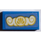 LEGO Donker Azuurblauw Tegel 1 x 2 met Wit gold Aan azure Decoratie Sticker met groef (3069)