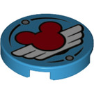 LEGO Dark Azure Tile 2 x 2 Round with Mickey Mouse Heart with Wings with Bottom Stud Holder (14769 / 78195)