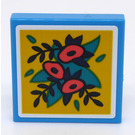 LEGO Dark Azure Tile 2 x 2 with Flowers Sticker with Groove (3068)