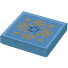 LEGO Dark Azure Tile 2 x 2 with Groove with Gold Pattern Cushion