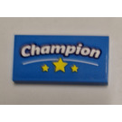 LEGO Donker Azuurblauw Tegel 2 x 4 met 'Champion' Sticker (87079)