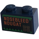 LEGO Dark Blue Brick 1 x 2 with 'NOSEBLEED NOUGAT' Sticker with Bottom Tube (3004)