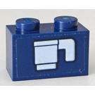 LEGO Dark Blue Brick 1 x 2 with White Cup Sticker with Bottom Tube (3004)