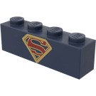 LEGO Dark Blue Brick 1 x 4 with Red and Gold Superman Logo (3010)
