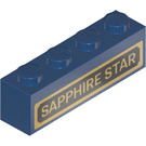 LEGO Donkerblauw Steen 1 x 4 met ‘SAPPHIRE STAR’ (Gold Letters) Sticker (3010)