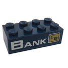 LEGO Dark Blue Brick 2 x 4 with 'BANK' and City Bank Logo Right Sticker (3001)