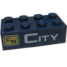 LEGO Dunkelblau Backstein 2 x 4 mit Logo und 'CITY' Aufkleber (3001)
