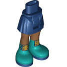 LEGO Dark Blue Hip with Basic Curved Skirt with Dark Turquoise Boots with Gold Buckles with Thick Hinge (35634)