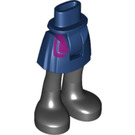 LEGO Bleu Foncé Minidoll Hanche avec Incurvé Jupe avec Magenta Écharpe Fin et Noir Boots (charnière épaisse) (35614)