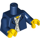 LEGO Donkerblauw Minifigure Torso Open Jacket met Collar over Wit Buttoned Shirt (76382 / 88585)