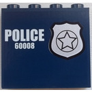 LEGO Dark Blue Panel 1 x 4 x 3 with White 'POLICE' and '60008' and Silver Badge (Right) Sticker with Side Supports, Hollow Studs (60581)