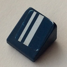 LEGO Bleu foncé Pente 1 x 1 (31°) avec blanc Rayures La gauche Autocollant (50746)