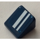 LEGO Donkerblauw Helling 1 x 1 (31°) met Wit Strepen Sticker (50746)