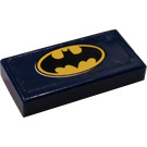 LEGO Dark Blue Tile 1 x 2 with Batman Logo License Plate Sticker with Groove (3069)