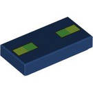 LEGO Dark Blue Tile 1 x 2 with Green and Yellow Bat Eyes with Groove (78775 / 106284)