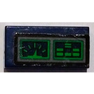 LEGO Dark Blue Tile 1 x 2 with Green dashboard display Sticker with Groove (3069)