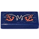 LEGO Dark Blue Tile 1 x 2 with "M" and Anchors Sticker with Groove (3069)