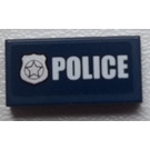 LEGO Dark Blue Tile 1 x 2 with Police Badge Sticker with Groove (3069)