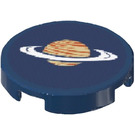 LEGO Dark Blue Tile 2 x 2 Round with Planet with Rings Sticker with Bottom Stud Holder (14769)